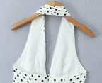 YENKYE French Style Retro Polka Dot Deep V Halter Dress Women Sexy