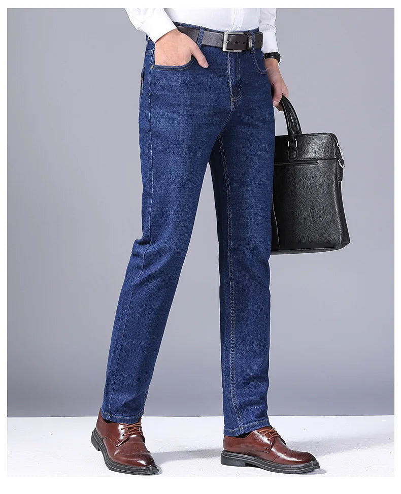 Men Fashion Straight Jeans Men 2024 New Stretch Slim Fit Pants Comfortable Soft Business Denim Trousers Male Brand Clothing