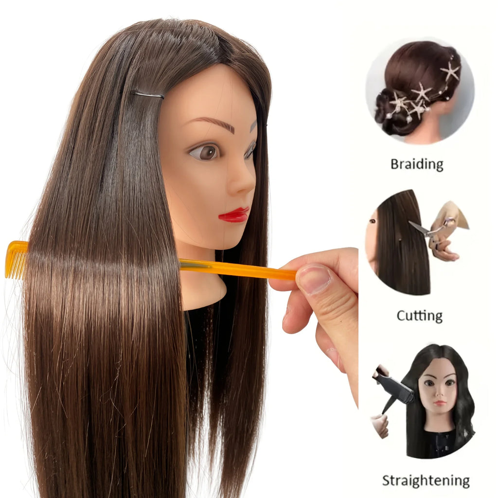 26 inches Professional Female Mannequin Head with Hair for Braiding, Styling, and Design Practice, Hairstyle Demonstration