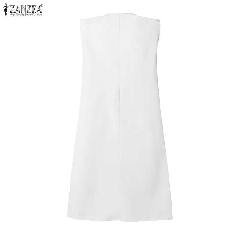 Women Bohemian Dresses Short Robe Solid Color Casual Loose Mini Vestidos 2026 ZANZEA Sleeveless Tank Summer Party Sundress