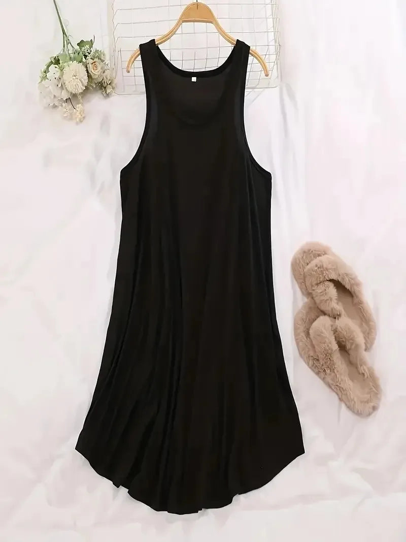 Women's Plus Size 1XL-5XL Basic Loungewear U-Neck Sleeveless Dress A-line Solid Color Casual Beach Dress Party Dress
