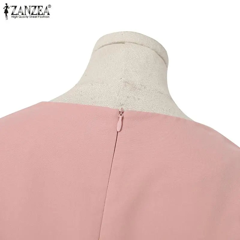Women Fashion OL Work Sundress ZANZEA Elegant Summer Short Sleeve Dress Casual Solid A Line Vestido Kaftan Sarafans Robe Femme