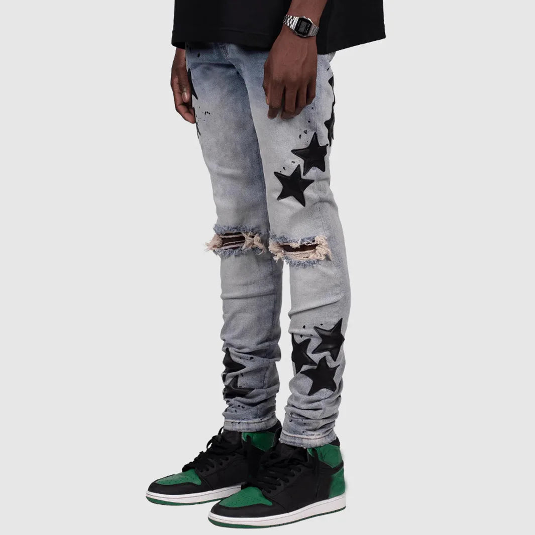 Jean homme slim déchiré – Streetwear délavé bleu, gris ou bleu clair