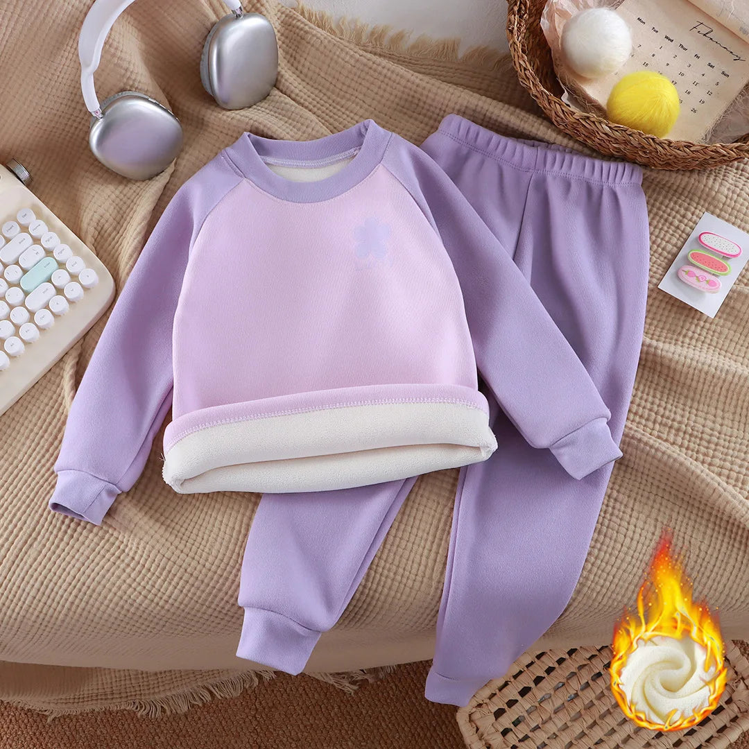 Autumn and winter Girl clothes plus velvet thickened children's underwear long sleeves long pajamas set baby boy Sets for childr