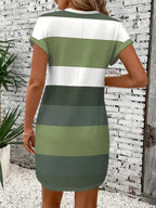 Chic Plus Size Dress: Elegant Stripes, Roll-Up Sleeves, Pockets