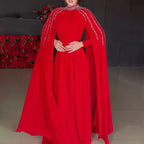 Women Robe Dress Hot Drills Long Shawl Sleeves Chiffon Party Middle