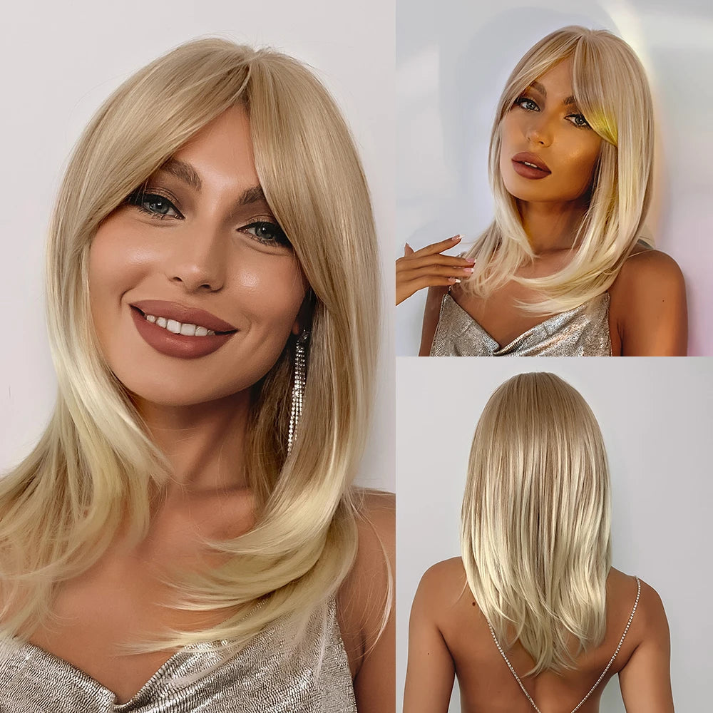 LOUIS FERRE Short Blonde Highlight Brown Bobo Wigs For Women Daily Cosplay Natural Straight Wig High Temperature Synthetic Wigs