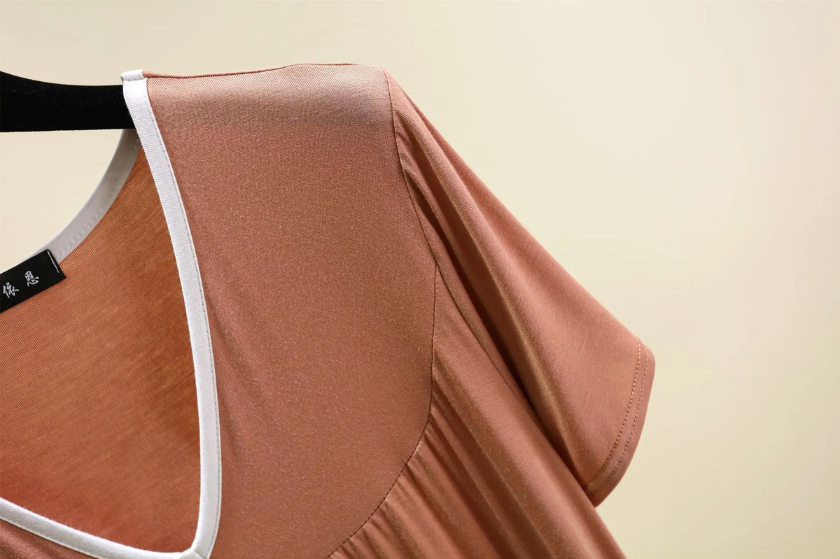 Plus size L to 6XL Modal V-Neck sleepdress summer women Loose homewear dress solid color casual long nightdress comfort homewear