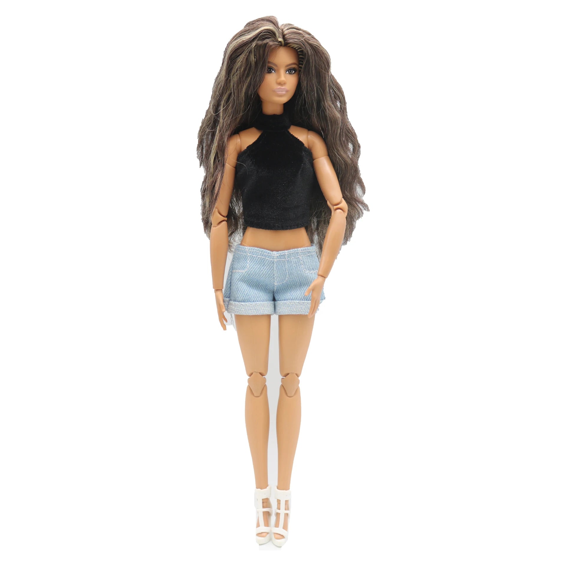 New 30cm 1/6 Doll jeans shorts velvet velvet halterneck vest set Daily Wear Clothes for Barbies doll Accessories