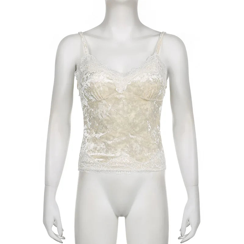 French retro velvet lace small suspender women's interior sexy backless lace V-neck vest base short top