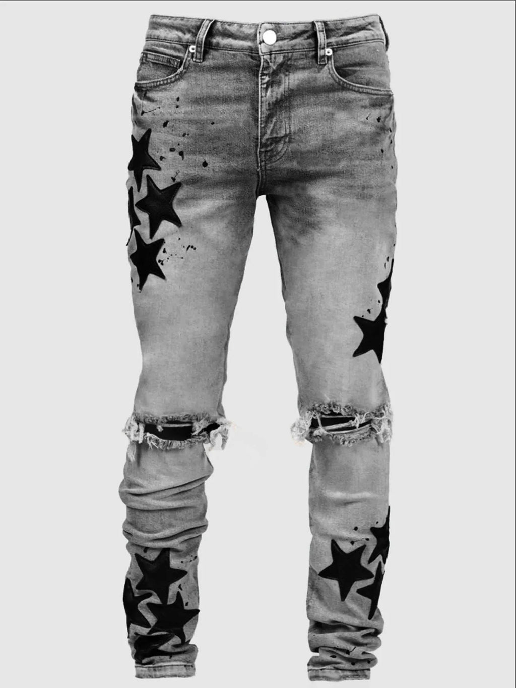 Jean homme slim déchiré – Streetwear délavé bleu, gris ou bleu clair