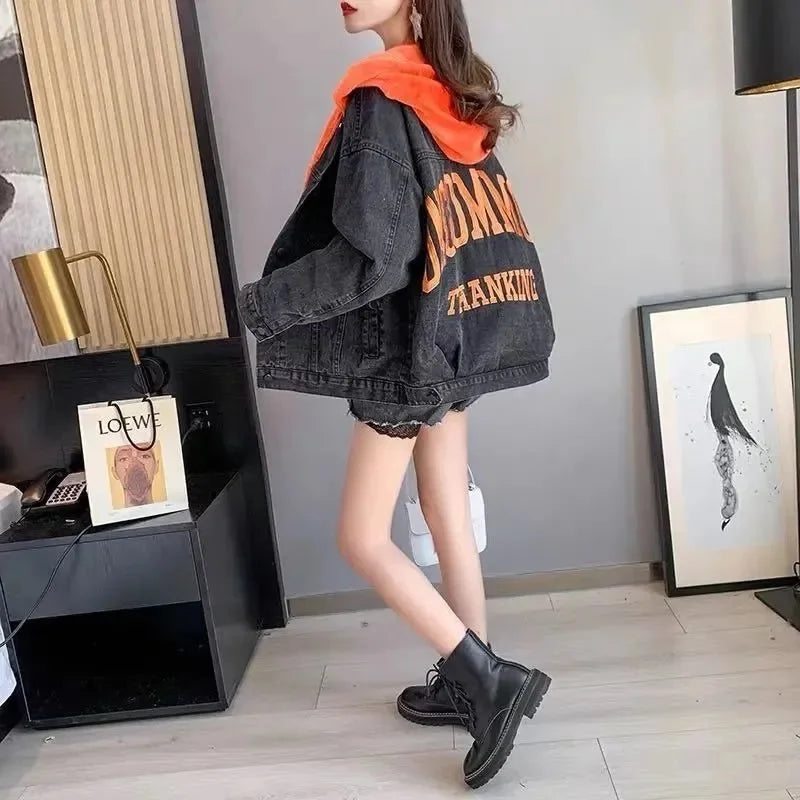 Plus Velvet Thickening 2022 Winter Denim Jacket Women's Hooded Embroidery Loose Warm Cotton Clothes Cotton Clothes Ins Tide W228