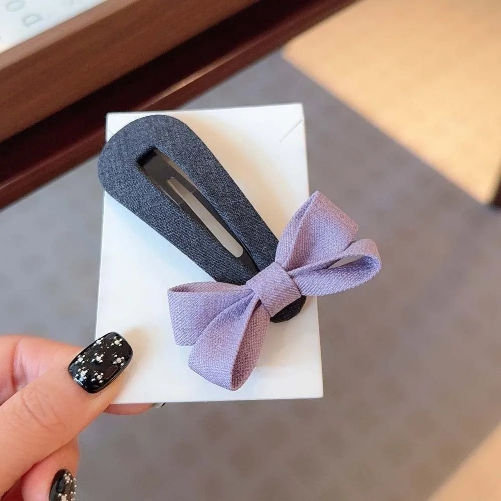 Headwear Polyester Bownot Hair Clip Alloy High-end Plaid Bow Hairpin Elegant Solid Color Korean Barrettes Girls