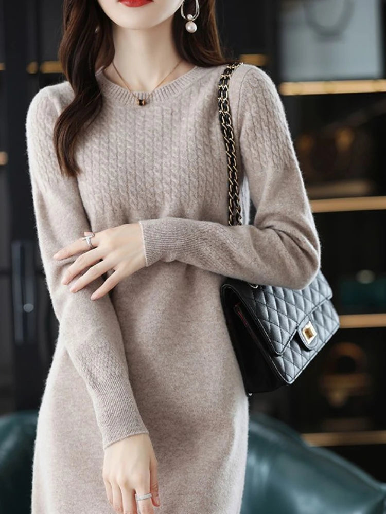 Robe longue femme en maille – Coupe droite et manches longues