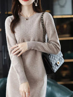 Robe longue femme en maille – Coupe droite et manches longues