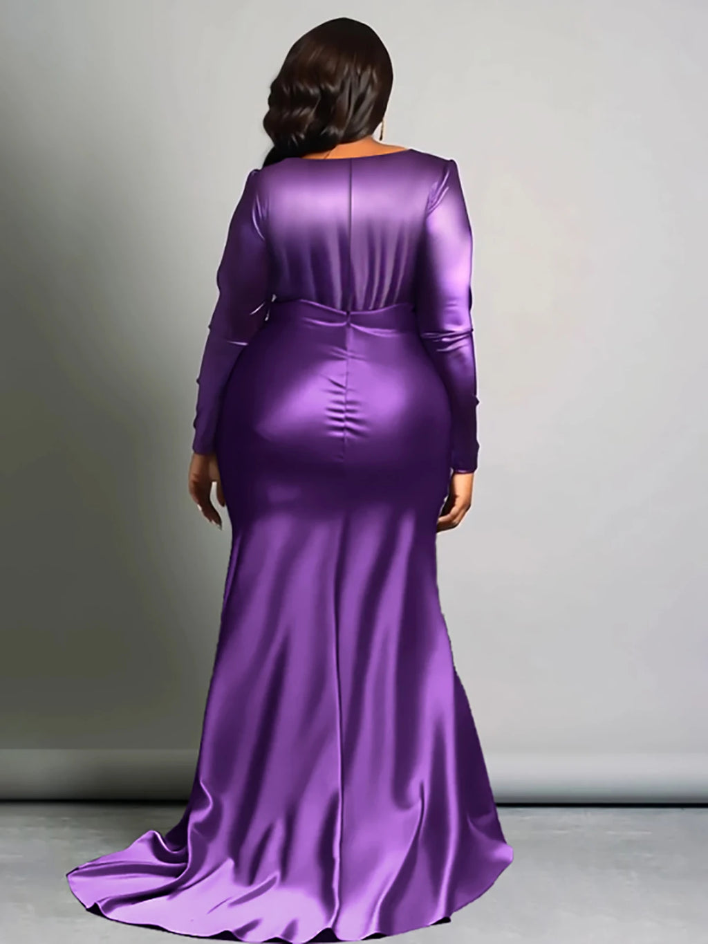 Plus Size Elegant Women Dress Solid V-Neck Long Sleeve High Waist Luxury Evening Gown Party Wedding Guest Fishtail Long Dresses