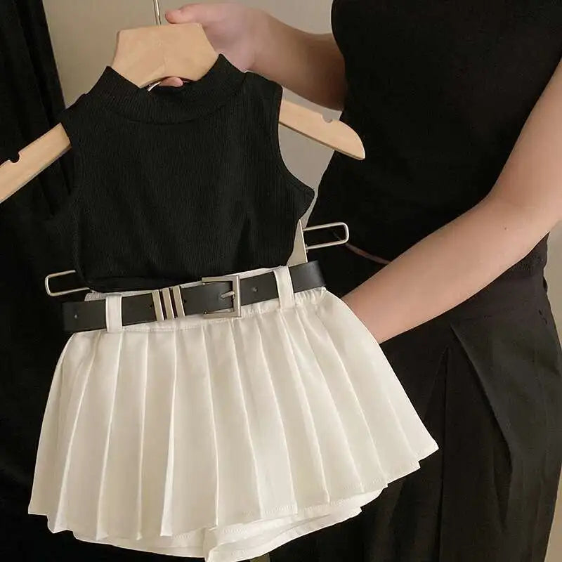 Childrens Clothing 2024 Summer New Girl's Fashion Tank Top Sweet Cool Fashion Skirt Set Baby Girl Sweet Simple Clothes
