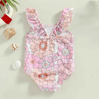 Baby Girls Swimwear Infant Off Shoulder Sleeveless Floral Print Bikini Kids Beachwear Toddler Bathing Suits Swimsuits