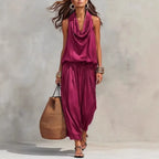 Women 2 Piece Outfit Pleated Collar Sleeveless Vest & Casual Pants Set Elegant High End Commuter Matching Suit European Style