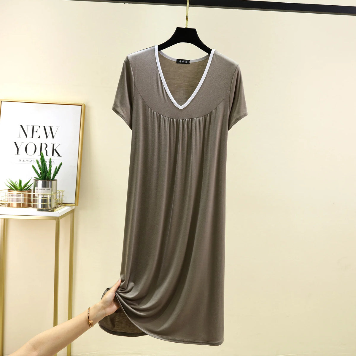 Plus size L to 6XL Modal V-Neck sleepdress summer women Loose homewear dress solid color casual long nightdress comfort homewear