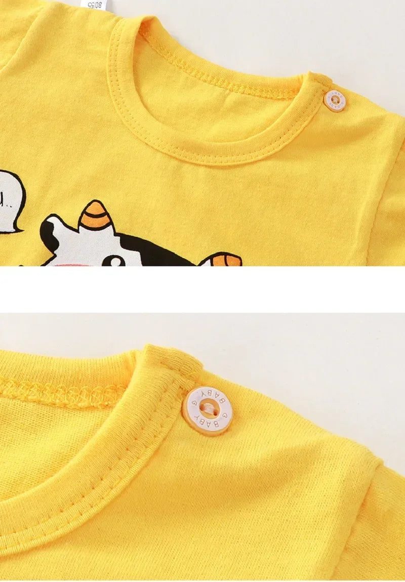 2-6 Years Baby Girl Summer Set Children's Short-sleeved Shorts Suit Cotton T-shirt Little Girls Unicorn Giraffe Cartoon Set