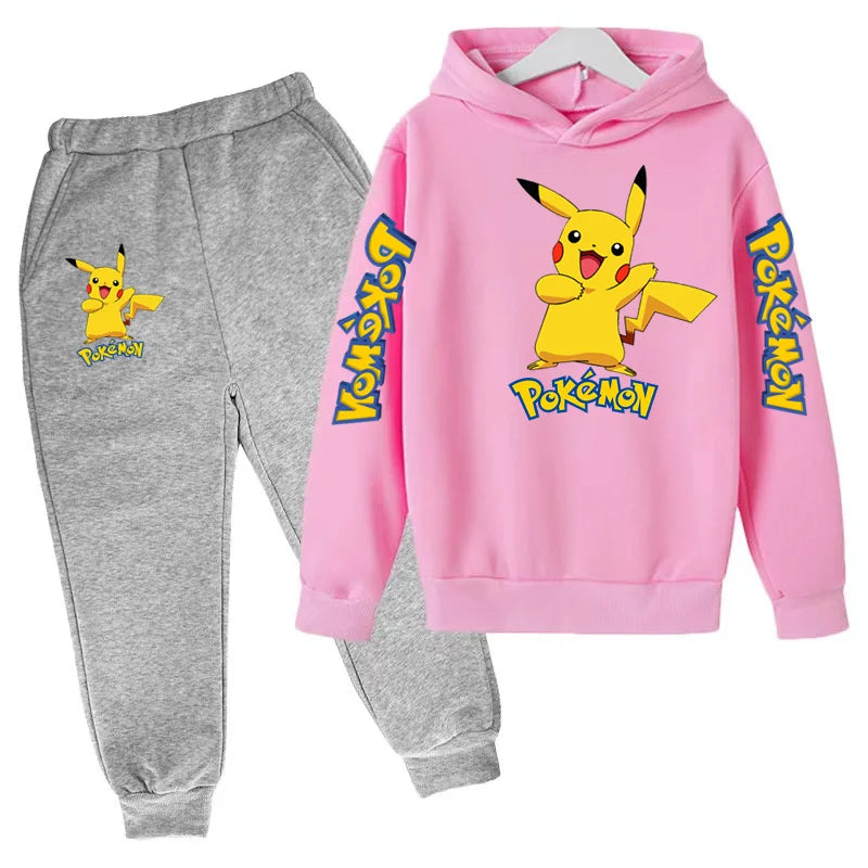 New Children's Sports Outfit Set-Hooded Jacket+long Pants with Cartoon Patterns Casual Loose Fit Suitable Boys Girls Aged3to13
