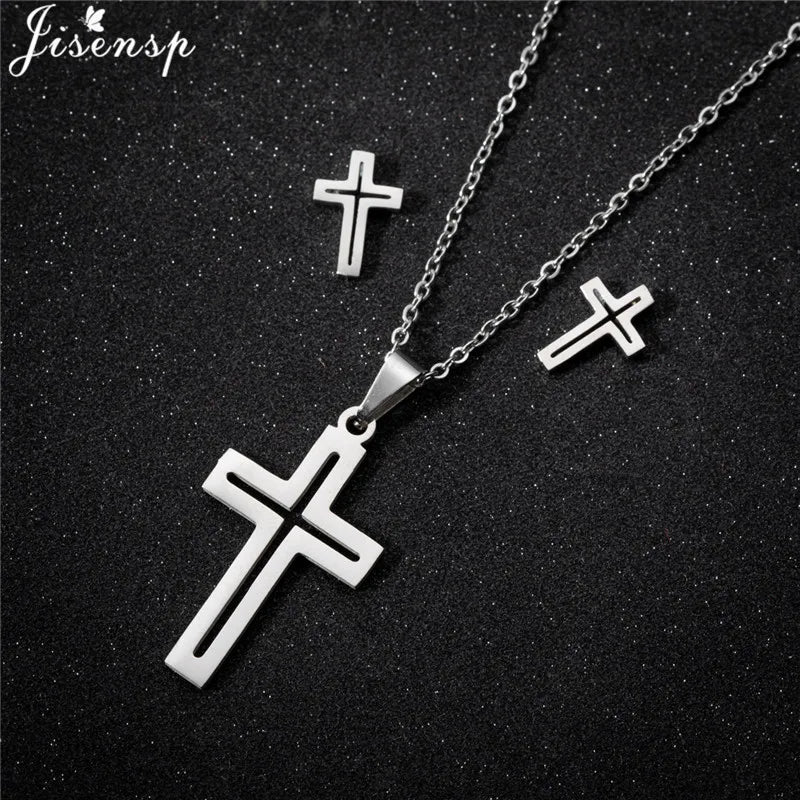 Parure Bijoux Femme Minimaliste – Collier + Boucles d’Oreilles Acier Inoxydable
