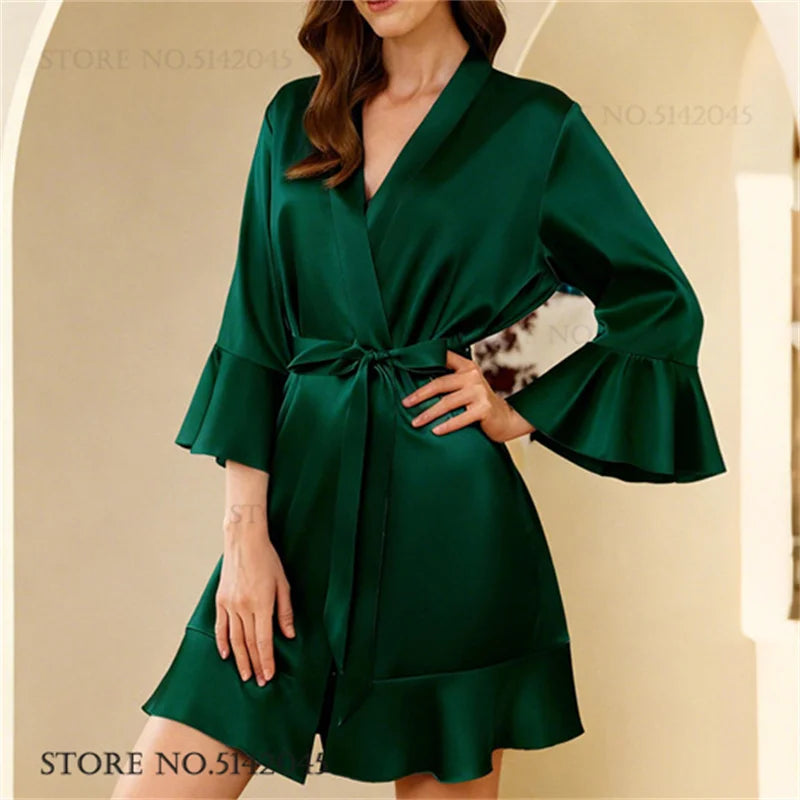 Robe de chambre femme satinée – Kimono à col V