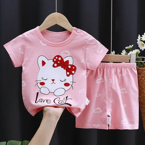 Cartoon Printed Clothing Pure Cotton Home Clothes 2 Piece Suits Toddler Fashion Cute Casual Tracksuits Contrast T-shirt+Shorts