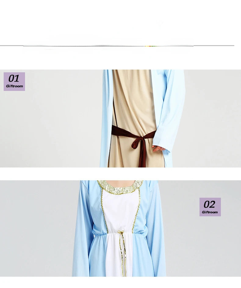 Women Men's Chief Arab Girl Arabian Costume Blue White Robe Halloween Cosplay Carnival Fancy Dressed Up