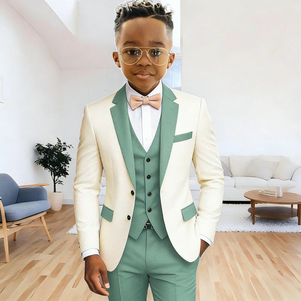 Boys Suits Jacket Vest Pants 3 Piece Set Formal Wedding Tuxedo Fashion Clothes for Kids Notched Lapel Blazer Child Clothes