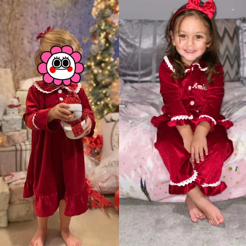 Ruffkids Velvet Baby Clothes Kids Pajamas Family Matching Pjs Loungewear Red Green Boys Girls Christmas Pyjamas Sets