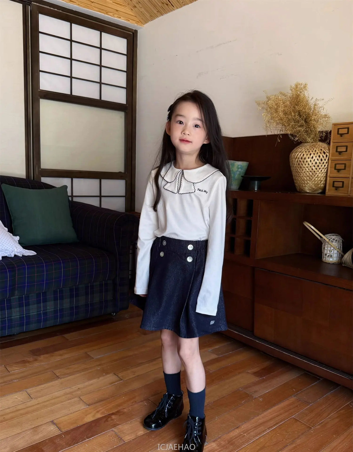 Teen Girl Clothes Children  Waist Shell Button Denim Skirt and Top Kids Versatile Casual Outfits Costumes Vintage Girls Elastic