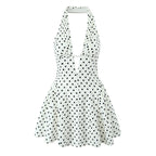 YENKYE French Style Retro Polka Dot Deep V Halter Dress Women Sexy