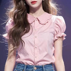 Women Elegant Shirts 2024 VONDA Fashion Summer Short Sleeve Tops