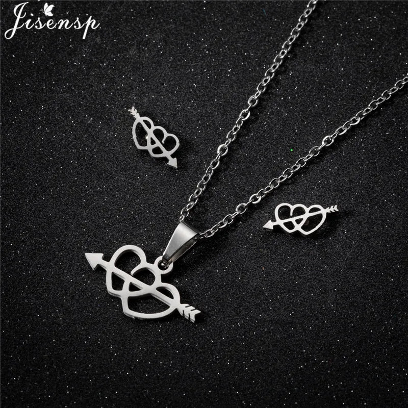 Parure Bijoux Femme Minimaliste – Collier + Boucles d’Oreilles Acier Inoxydable