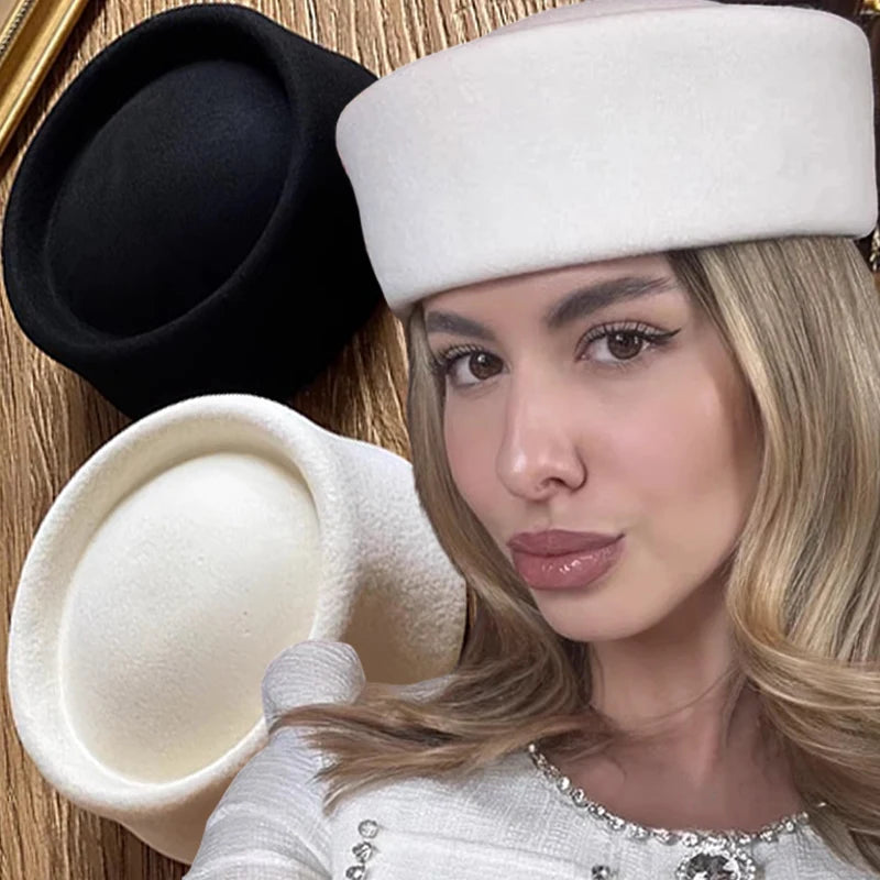 French Style Beret Hat Caps Airline Stewardess Flight Attendant Vintage Hat Black Flat Top Hat Hair Clip Hair Accessories