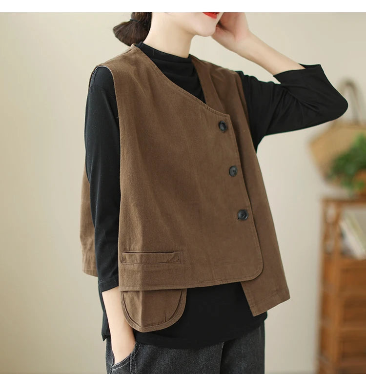 Veste Femme Style Japonais Vintage – Col V Bouton