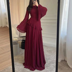 Robes for Woman Elegant O Neck Solid Ruffles Party Pleated Dress