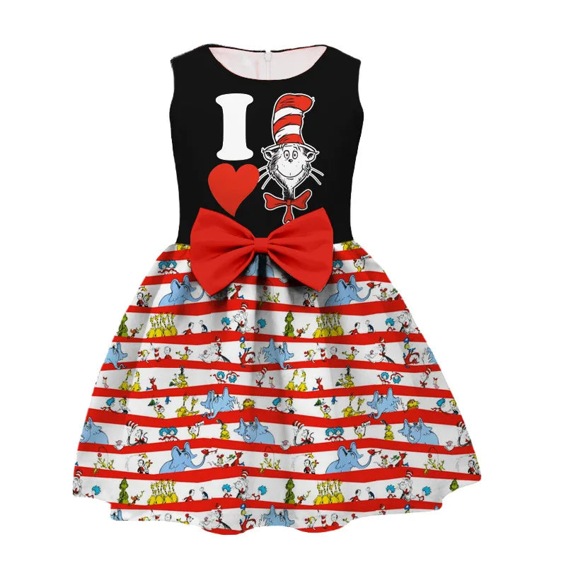 Children's Clothing Cartoon Animals Sleeveless Dress Bow Round Neck Swing Skirt Fashion Christmas