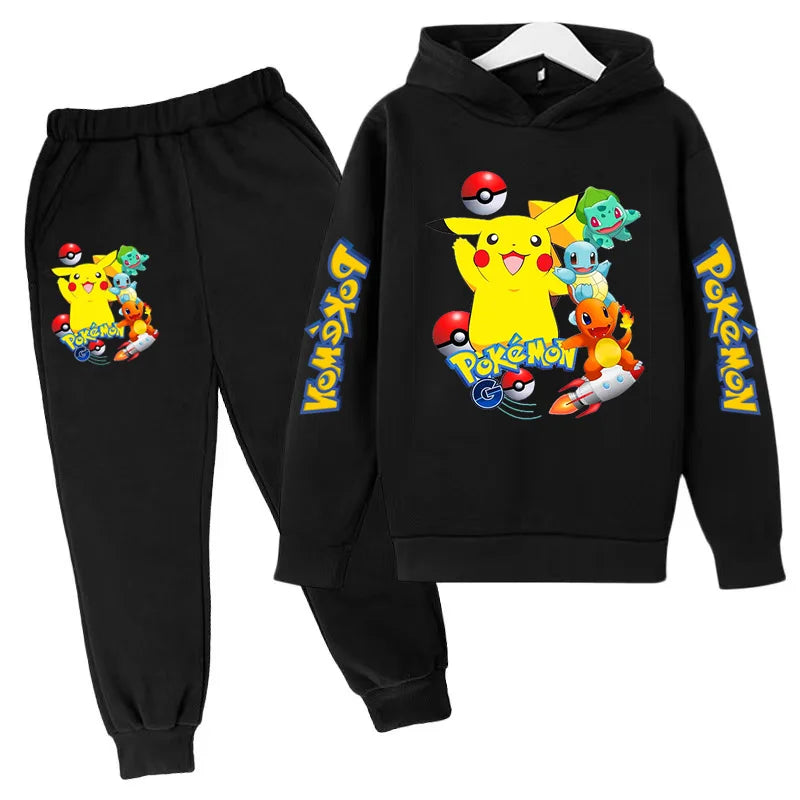 New Children's Sports Outfit Set-Hooded Jacket+long Pants with Cartoon Patterns Casual Loose Fit Suitable Boys Girls Aged3to13