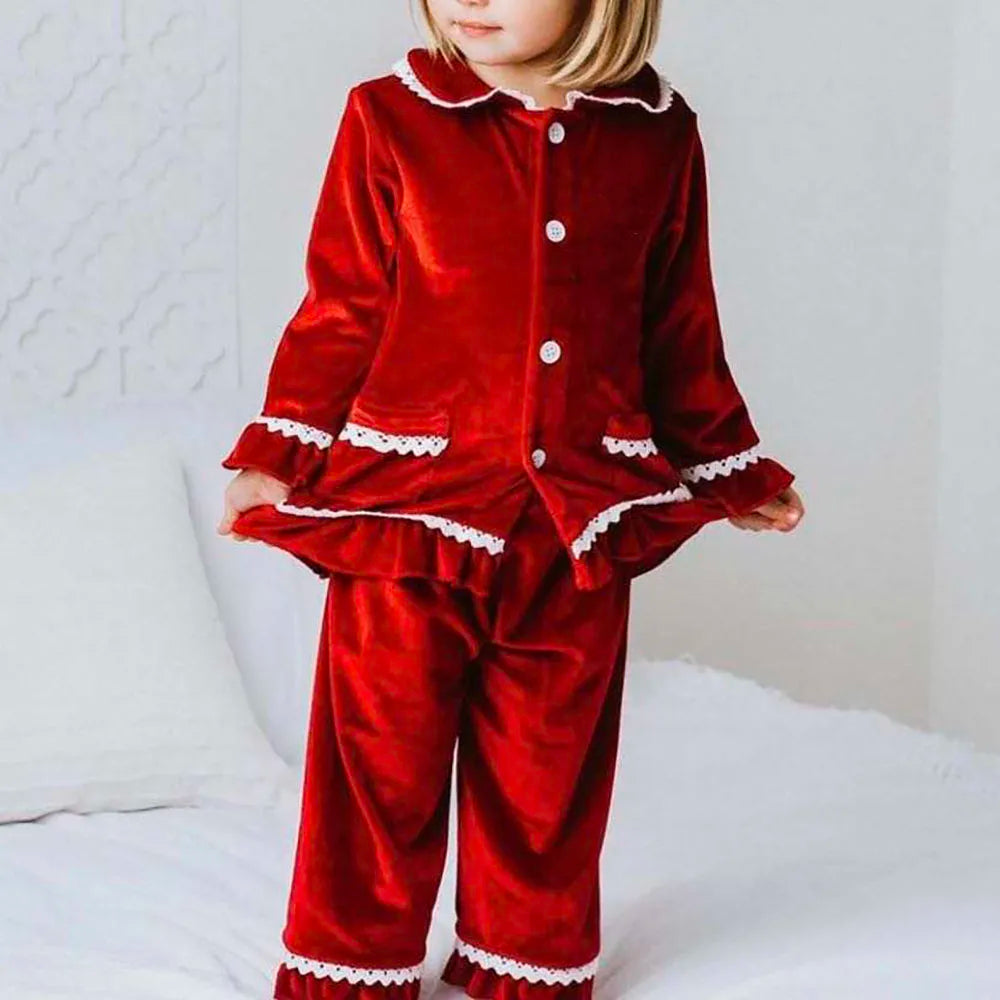 Ruffkids Velvet Baby Clothes Kids Pajamas Family Matching Pjs Loungewear Red Green Boys Girls Christmas Pyjamas Sets