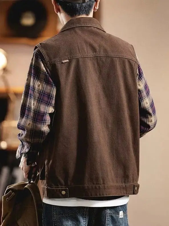 American Retro Workwear Denim Vest Men's Spring New Loose Casual Outdoor Jacket Coat Youth Urban Fashion All Seasons