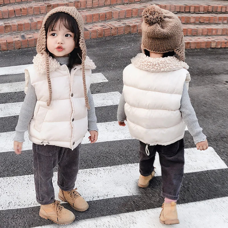 Gilet Sans Manches Enfant À Capuche – Imprimé Cartoon Chaud Automne Hiver 7-13 Ans