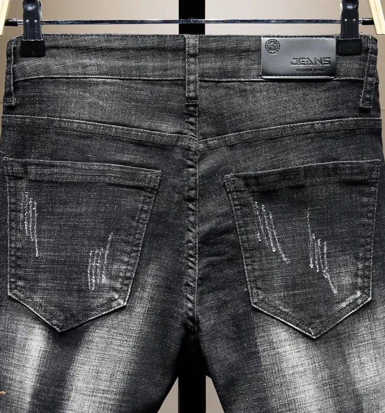Jean imprimé homme 90s – Coupe ample streetwear noir ou bleu