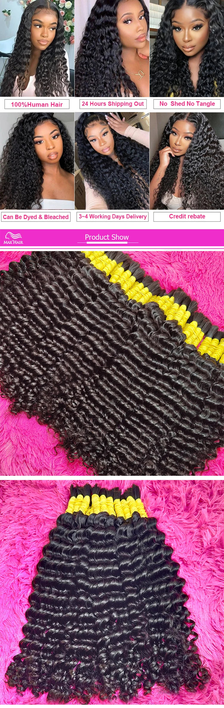 Perruque Cheveux Indiens Humain 100% Bulk Deep Loose Wave Curly Bundles Human Hair Bulk For Braiding Hair Human Hair Extensions