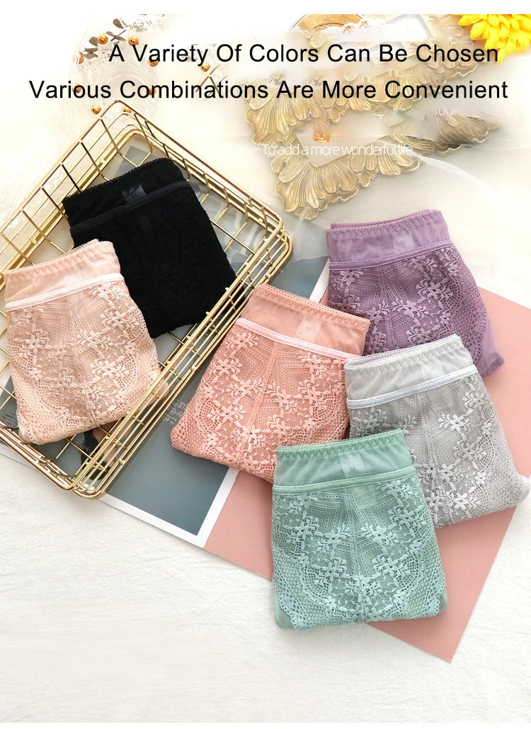 Women Transparent Lace Panties Large Sizes with High Waist Summer Sexy Mesh Hollow Out Briefs Women's Underwear Plus Size