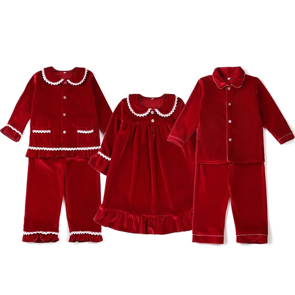 Ruffkids Velvet Baby Clothes Kids Pajamas Family Matching Pjs Loungewear Red Green Boys Girls Christmas Pyjamas Sets