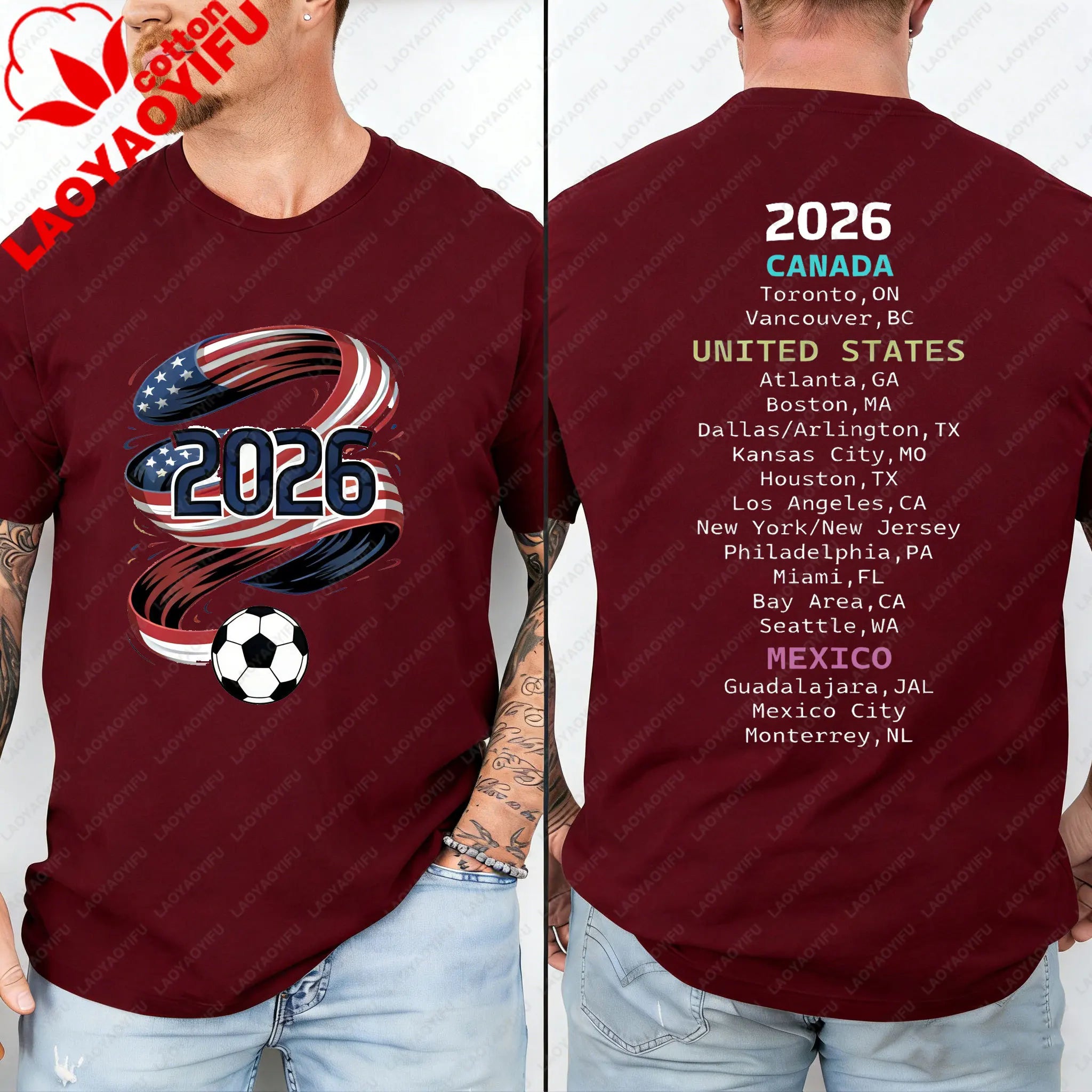 2026 Soccer Part Supplies T-shirts North America Soccer T-Shirt Host Cities List Soccer Fan Gift Shirt Apparel Graphic T Shirts