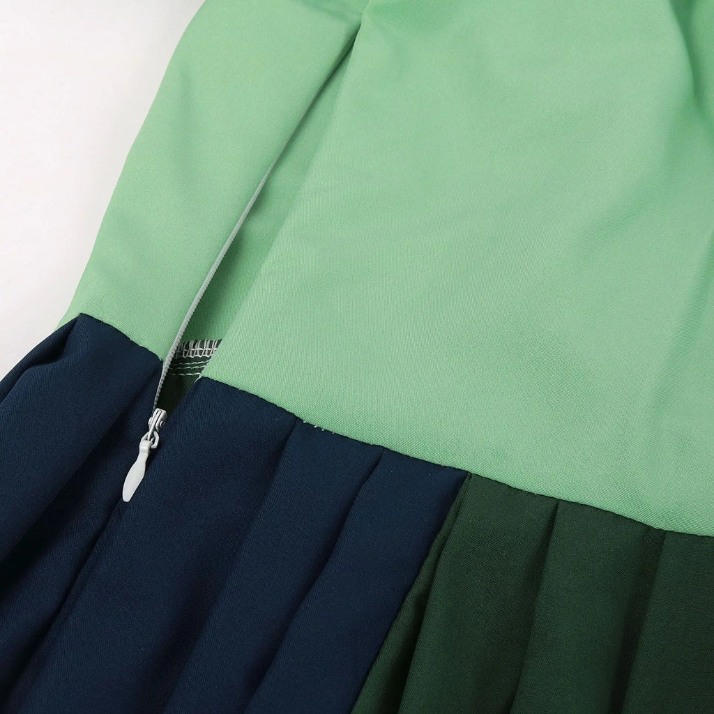 Costumes Halloween pour femmes,robe trapèze rétro médiévale,couleur contrastée,robe à épaules en un mot